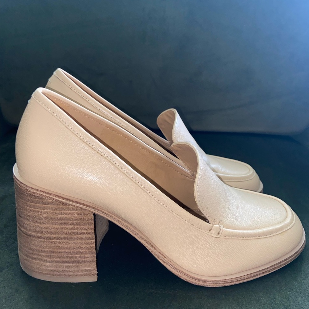 Leather High Heel Loafers Cream Tan Leather Loafers